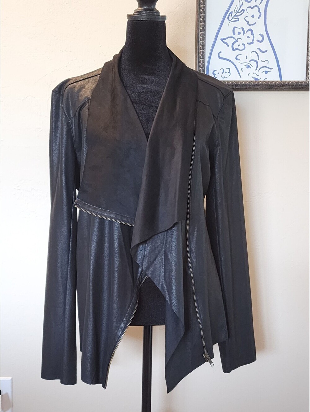 Mote Women's Black Faux Leather Asymmetrical Zip Jacket Size XL